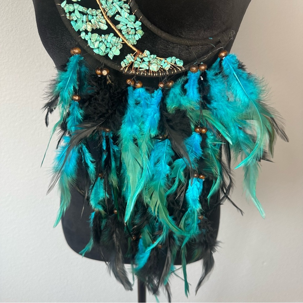 Turquoise and Black Feather Dreamcatcher - Picture 3 of 6